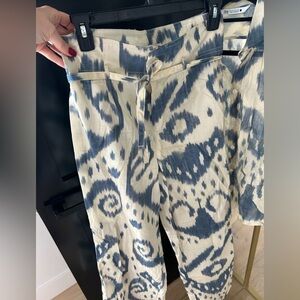 Zara Cream and Blue Tie-Waist Pants